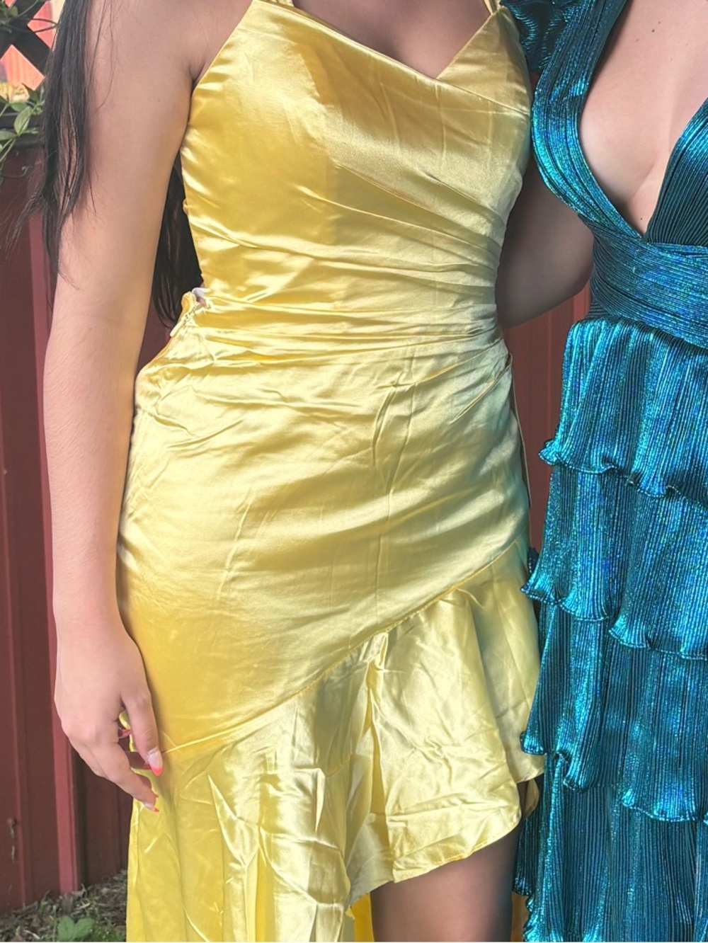 Yellow Satin High-Low Prom Dress